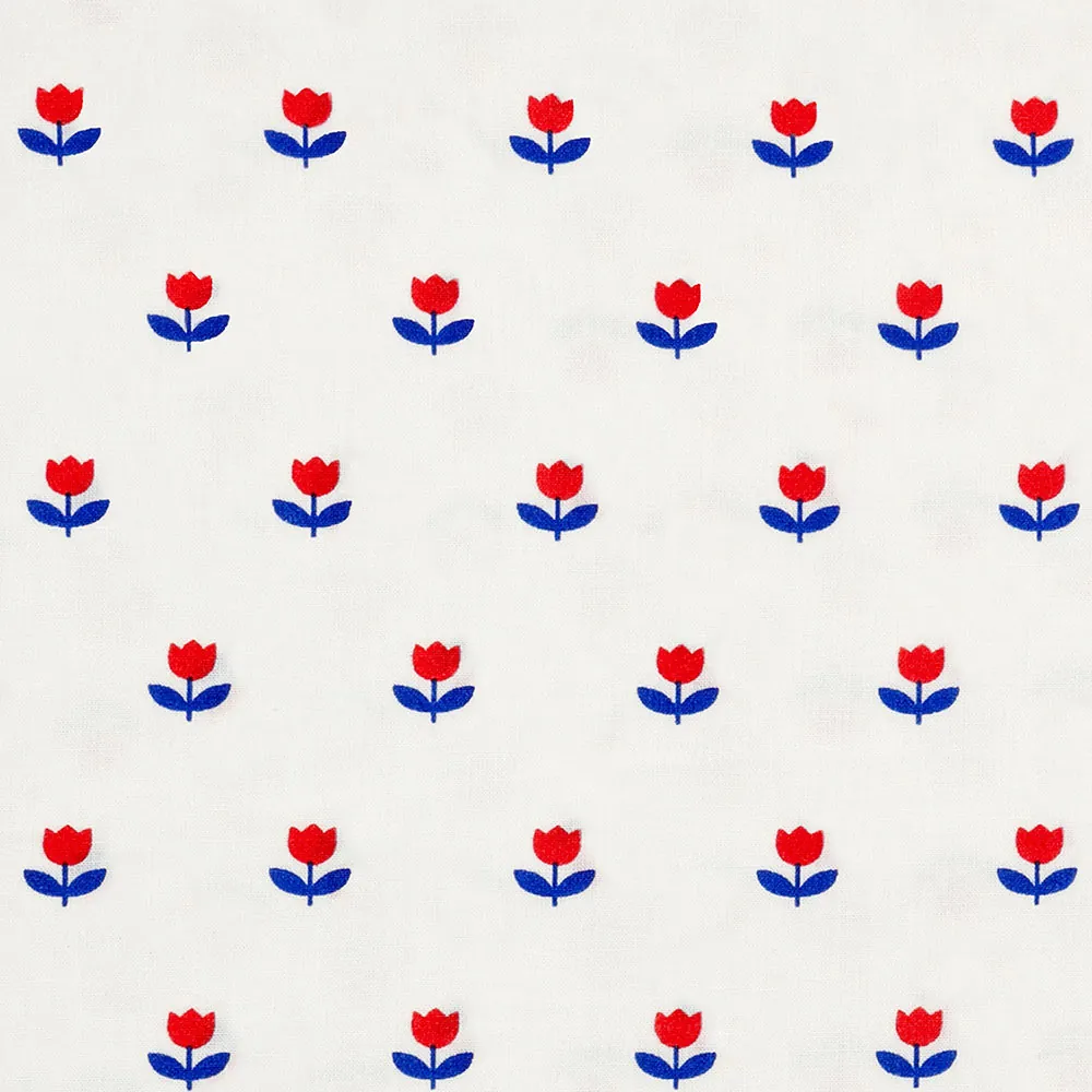 retro sengetøj med blå tulipan