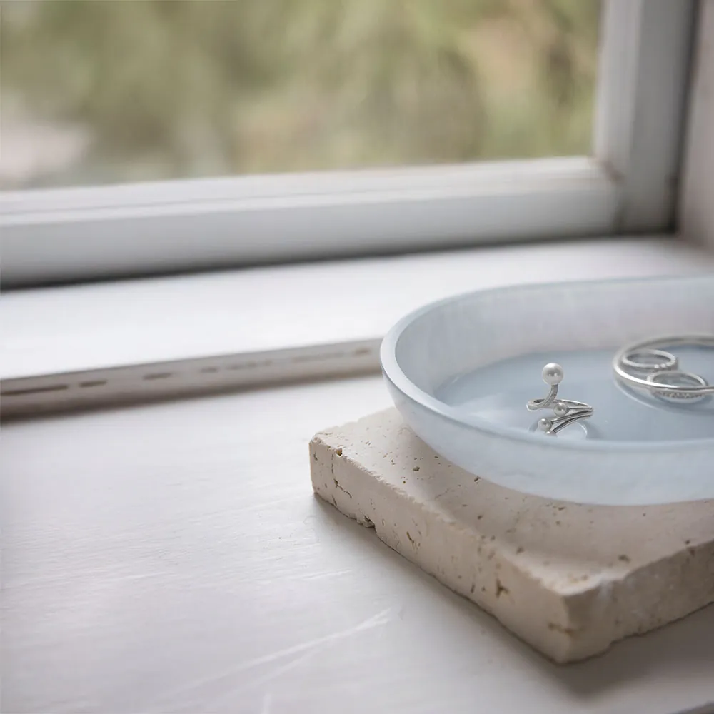 Glasbakke i lyseblå